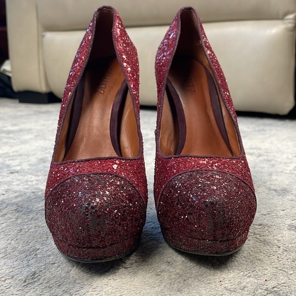 Schutz Fernanda Pump Rouge Red Dark Wine Glitter Sparkle Platform Stiletto 7 - Picture 4 of 15